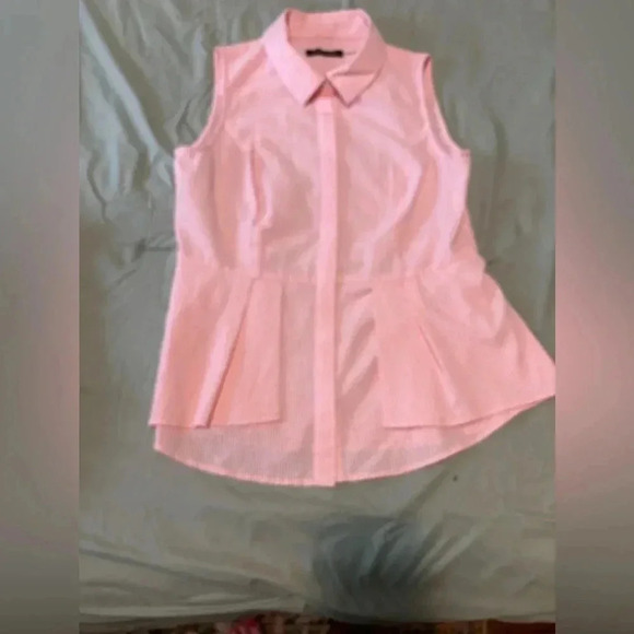 Ivanka Trump Top Womens Medium Sleeveless Hidden Button Down Pink Seersucker - Picture 1 of 8